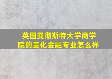 英国曼彻斯特大学商学院的量化金融专业怎么样