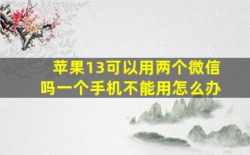 苹果13可以用两个微信吗一个手机不能用怎么办