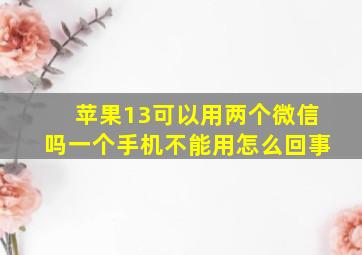 苹果13可以用两个微信吗一个手机不能用怎么回事