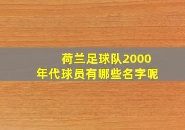 荷兰足球队2000年代球员有哪些名字呢