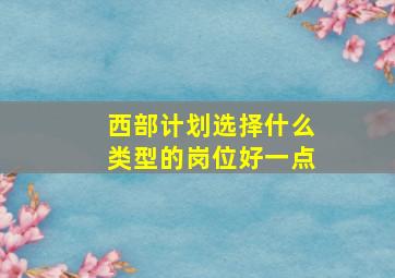 西部计划选择什么类型的岗位好一点