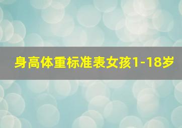 身高体重标准表女孩1-18岁