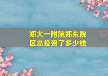 郑大一附院郑东院区总投资了多少钱