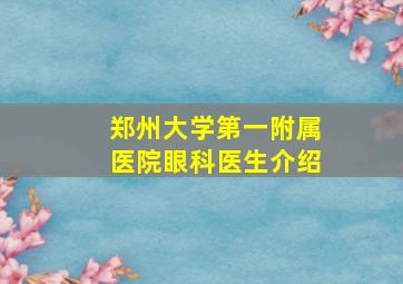 郑州大学第一附属医院眼科医生介绍