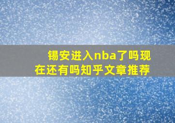 锡安进入nba了吗现在还有吗知乎文章推荐