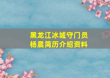 黑龙江冰城守门员杨晨简历介绍资料