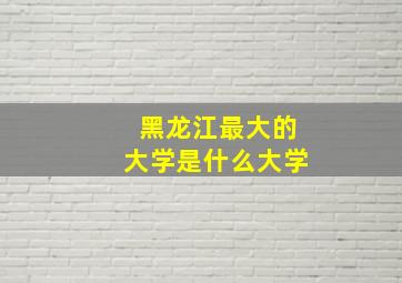 黑龙江最大的大学是什么大学