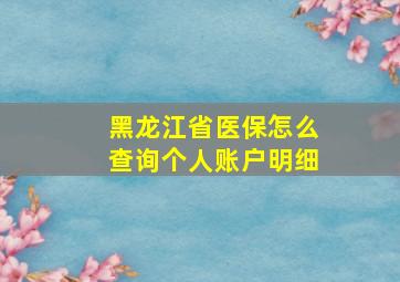 黑龙江省医保怎么查询个人账户明细